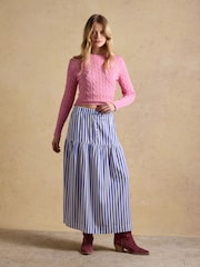 Joules Blue & White Striped Elasticated Waist Woven Midi Skirt - Image 5 of 6