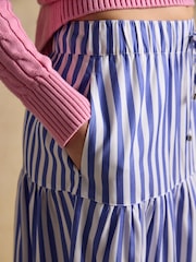 Joules Blue & White Striped Elasticated Waist Woven Midi Skirt - Image 6 of 6