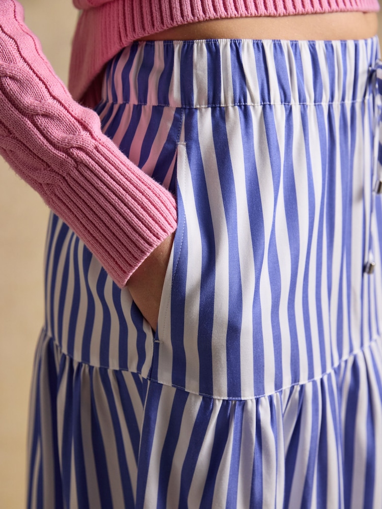 Joules Blue & White Striped Elasticated Waist Woven Midi Skirt - Image 6 of 6
