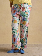 Joules Multi Floral Relaxed Wide Leg Trousers with Linen - Image 1 of 8