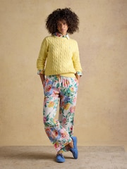 Joules Multi Floral Relaxed Wide Leg Trousers with Linen - Image 3 of 8
