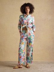 Joules Multi Floral Relaxed Wide Leg Trousers with Linen - Image 6 of 8