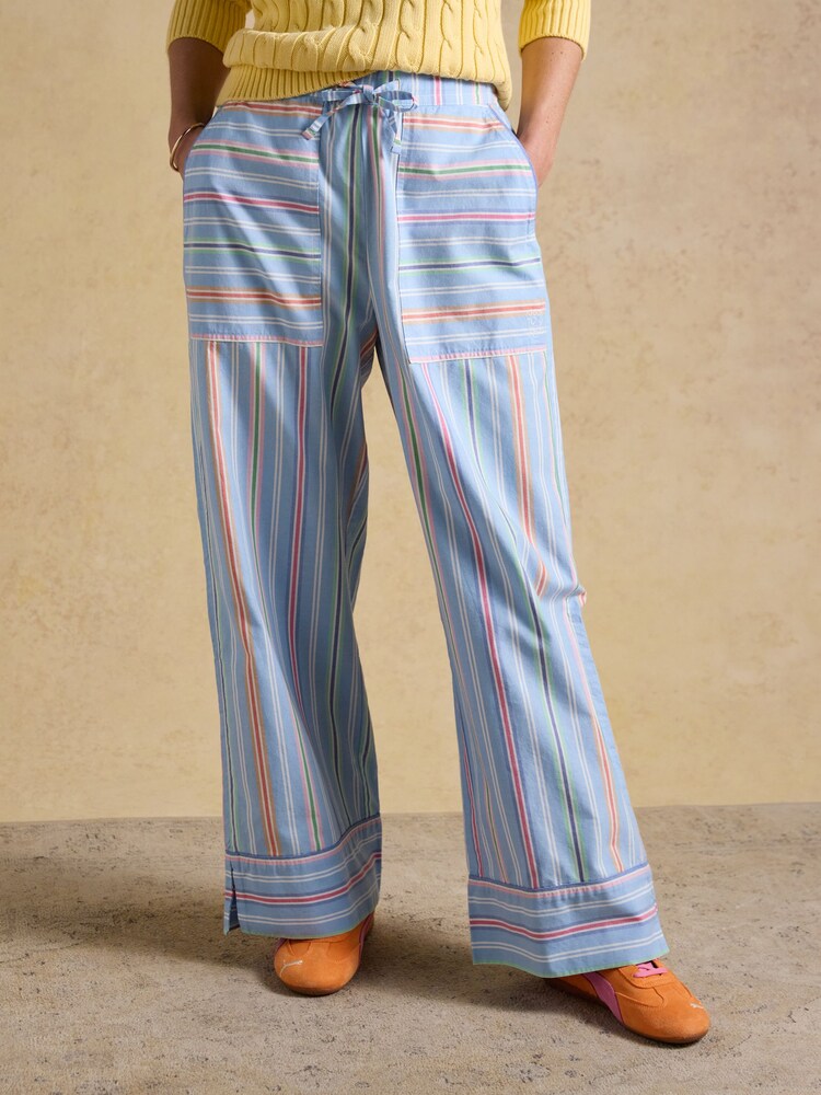 Joules Bella Blue Striped Pull On Cotton Trousers - Image 1 of 8 Joules Bella Blue Striped Pull On Cotton Trousers - Image 1 of 8