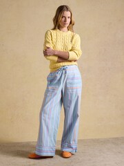 Joules Bella Blue Striped Pull On Cotton Trousers - Image 5 of 8