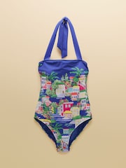 Joules Blue Costal Scene Print Halter Neck Swimsuit - Image 11 of 11