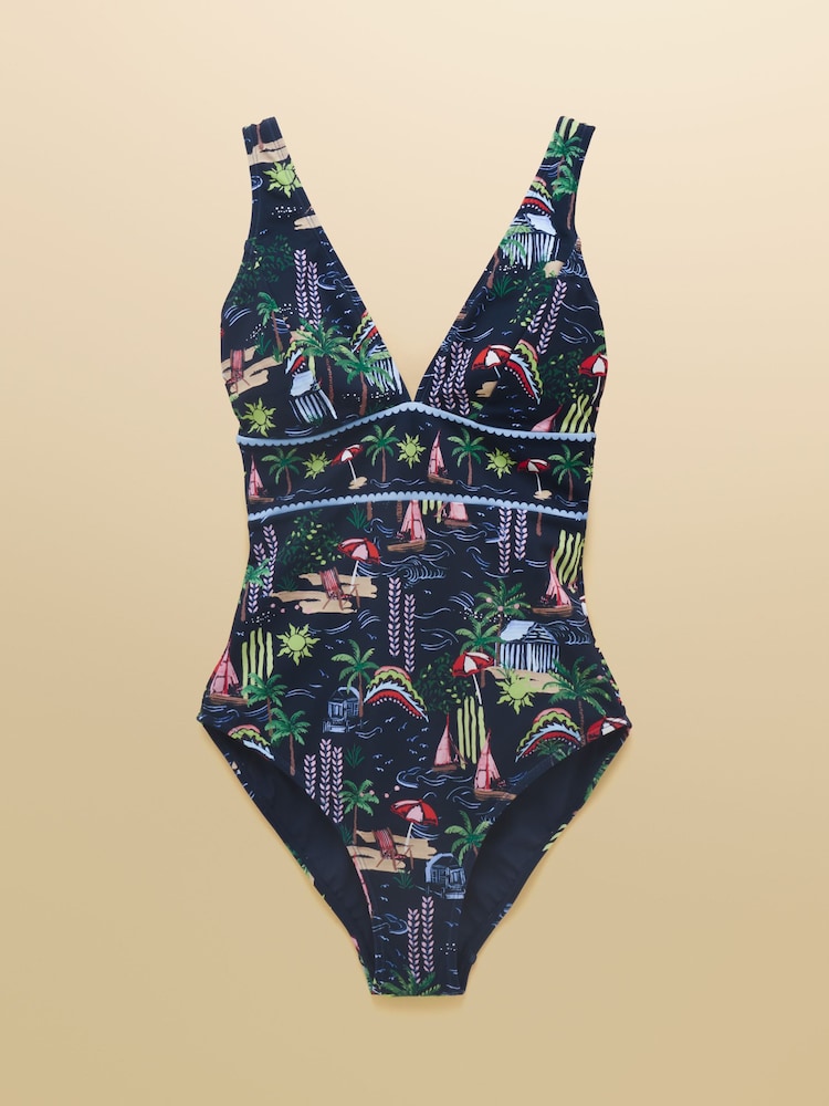 Joules Panel Navy Holiday Icons V-Neck Swimsuit - Image 7 of 7 Joules Panel Navy Holiday Icons V-Neck Swimsuit - Image 7 of 7