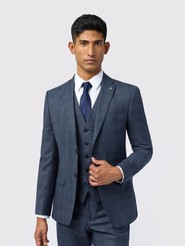 Ted Baker Tailoring Slim Blue Byrne Plum Check Jacket - Image 1 of 5
