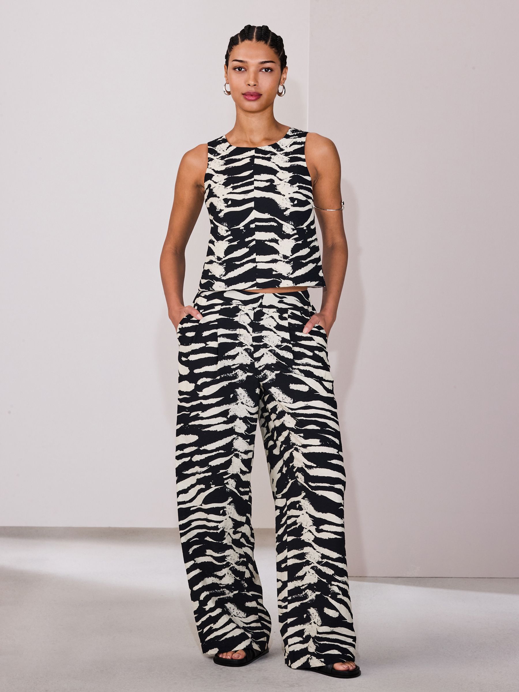 Buy Black/White Zebra Cross Back Shell Top with Linen from Next