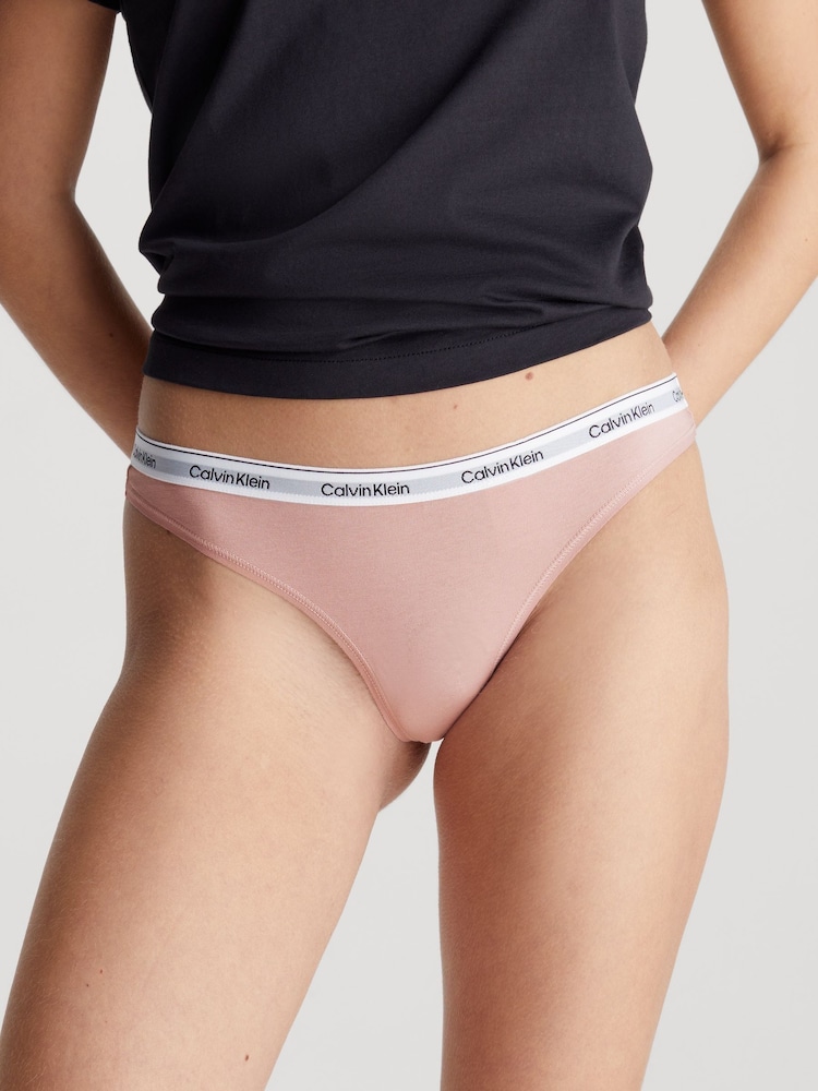 Calvin Klein Pink Thong Icon Logo Knickers - Image 1 of 4