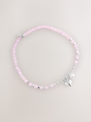 Sterling Silver Heart Charm Pink Bead Bracelet - Image 1 of 6