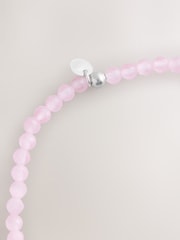 Sterling Silver Heart Charm Pink Bead Bracelet - Image 3 of 6
