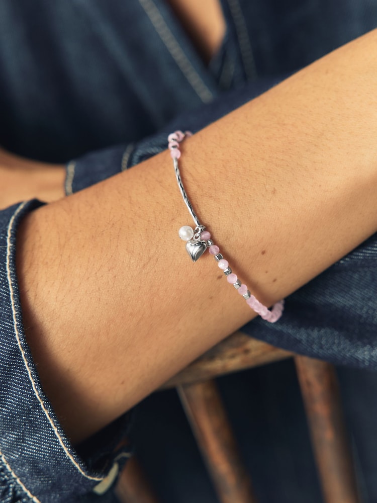 فضة استرليني - Heart Charm Pink Bead Bracelet - صورة 6 من 6 فضة استرليني - Heart Charm Pink Bead Bracelet - صورة 6 من 6