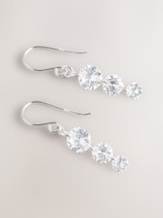 Sterling Silver Tone Cubic Zirconia Drop Fishook Earrings - Image 1 of 3