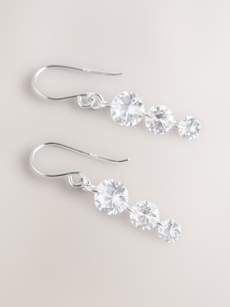 Sterling Silver Tone Cubic Zirconia Drop Fishook Earrings - Image 1 of 3 Sterling Silver Tone Cubic Zirconia Drop Fishook Earrings - Image 1 of 3