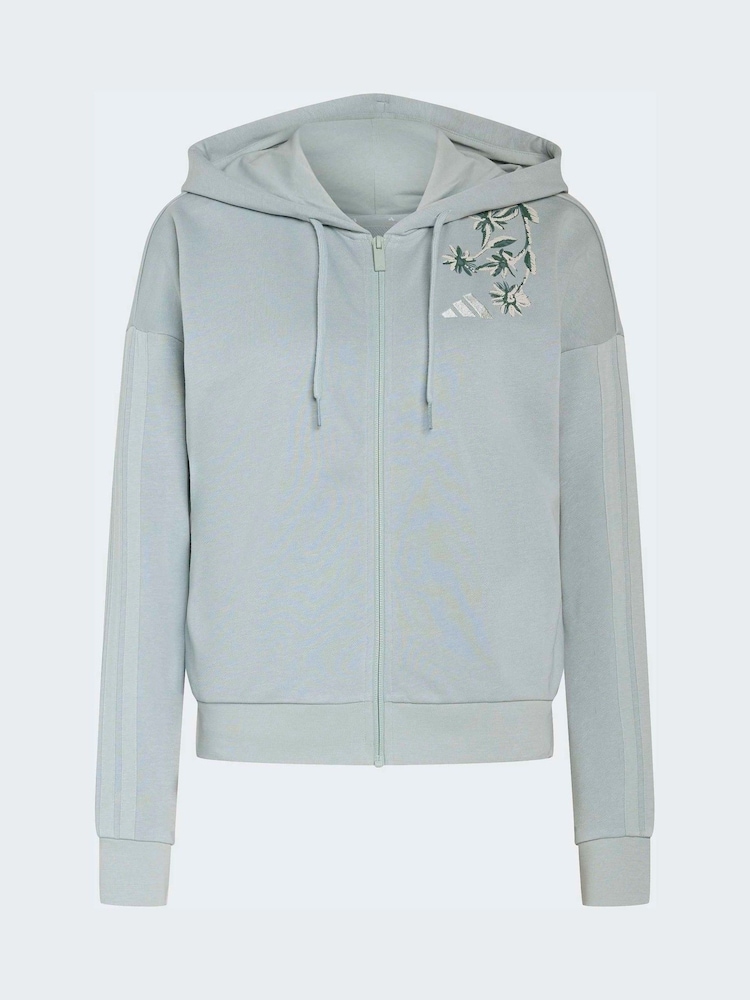 adidas Green Essentials 3-Stripes French Terry Full Zip Hoodie - Image 6 of 6