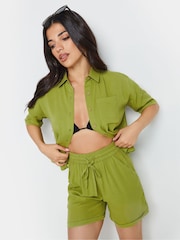 PixieGirl Petite Green Textured Boxy Short Sleeve Shirt - Image 1 of 5