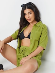 PixieGirl Petite Green Textured Boxy Short Sleeve Shirt - Image 4 of 5