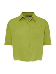 PixieGirl Petite Green Textured Boxy Short Sleeve Shirt - Image 5 of 5
