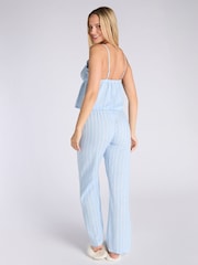 Boux Avenue Blue Linen Blend Stripe Cami & Pant Pyjamas Set - Image 2 of 4