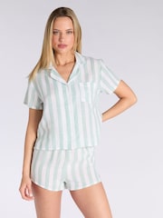 Boux Avenue Green Linen Stripe Short Pyjamas Set - Image 1 of 5