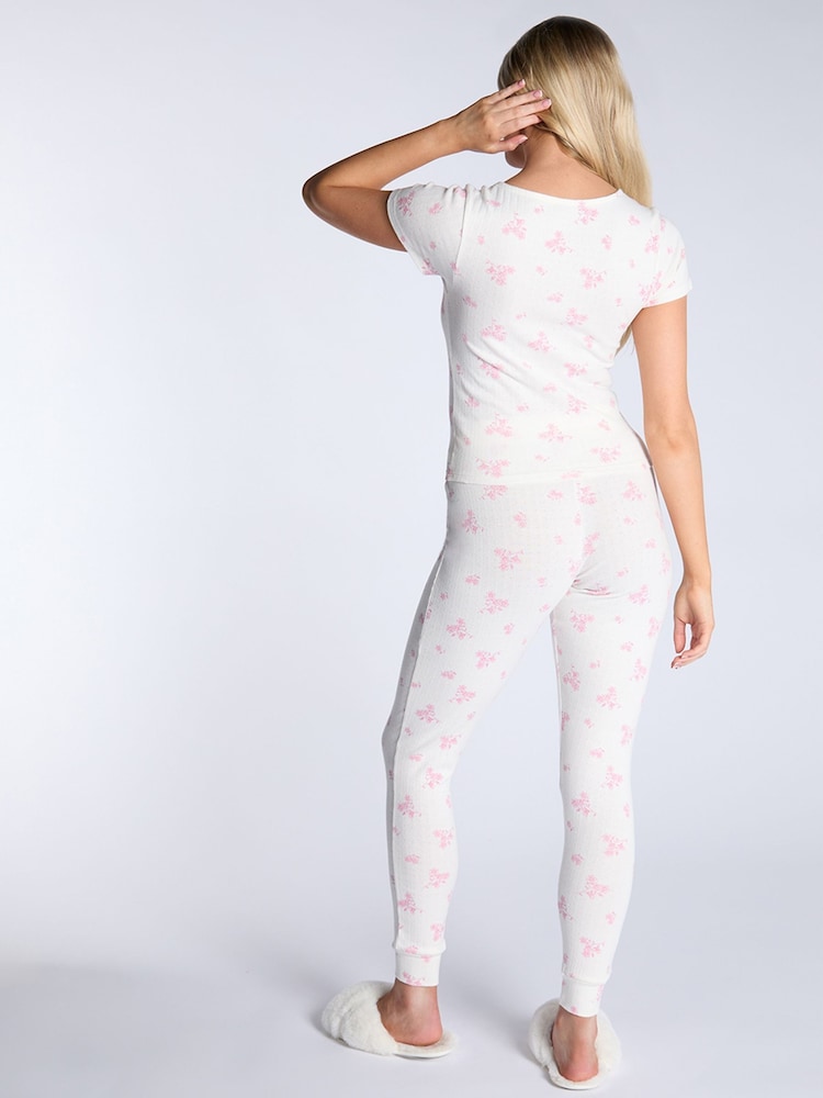 Boux Avenue Vintage Floral Print White T-Shirt & Leggings Pyjamas Set - صورة 2 من 5