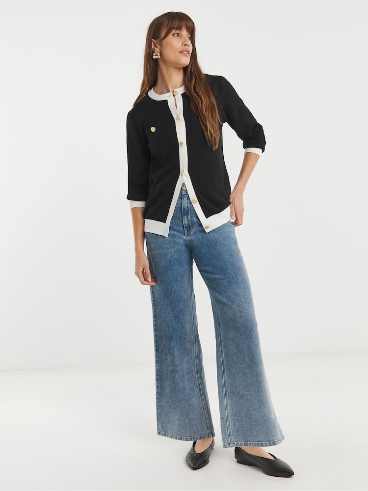 JD Williams Black Boxy Cardigan With Contrast Trim - Image 4 of 4