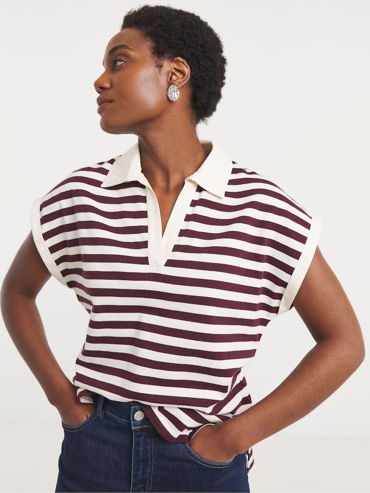 JD Williams Cream Striped Boxy Rugby Top - Image 1 of 4