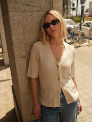 JD Williams Natural Short Sleeve Button Down Cardigan - Image 1 of 7
