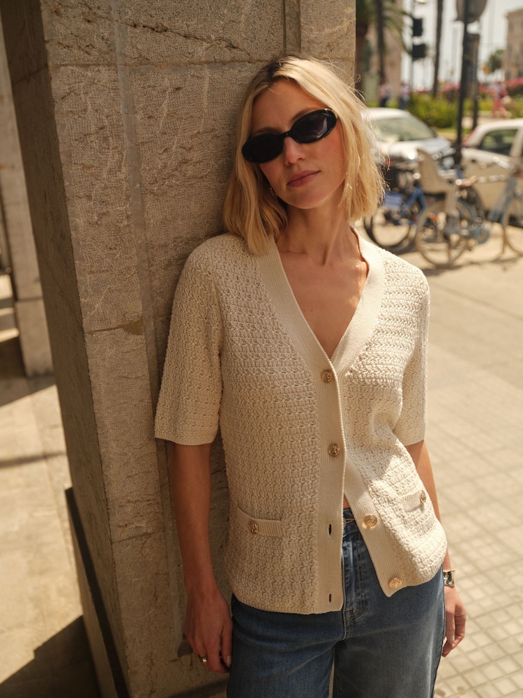 JD Williams Natural Short Sleeve Button Down Cardigan - Image 1 of 7