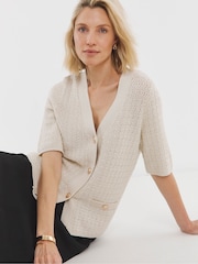 JD Williams Natural Short Sleeve Button Down Cardigan - Image 3 of 7