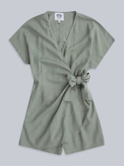 Animal Green Womens Linen Wrap Playsuit - Image 1 of 5