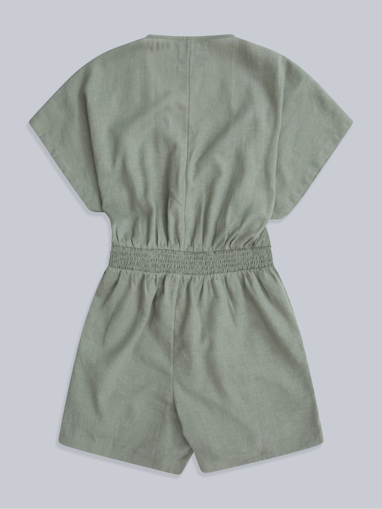 Animal Green Womens Linen Wrap Playsuit - Image 2 of 5