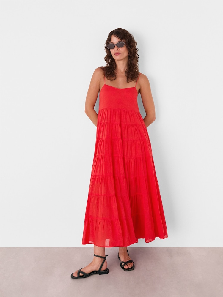 Whistles Red Cotton Tiered Maxi Sun Dress - Image 1 of 5