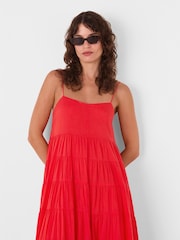 Whistles Red Cotton Tiered Maxi Sun Dress - Image 3 of 5