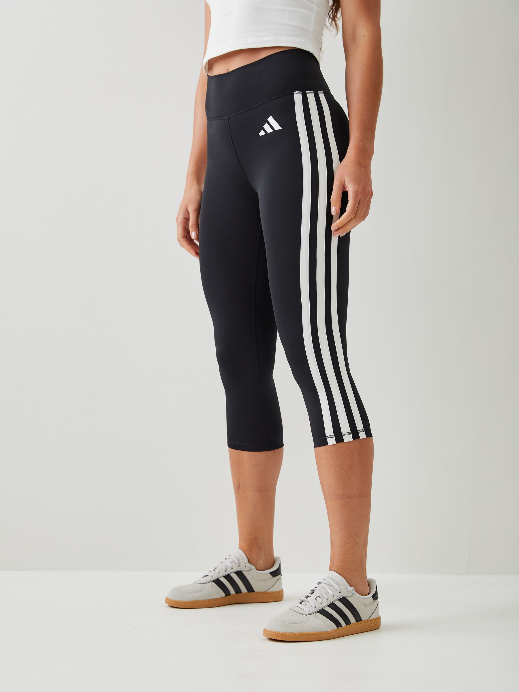 Buy adidas Black Optime Essentials Workout 3-Stripes 3/4 Leggings