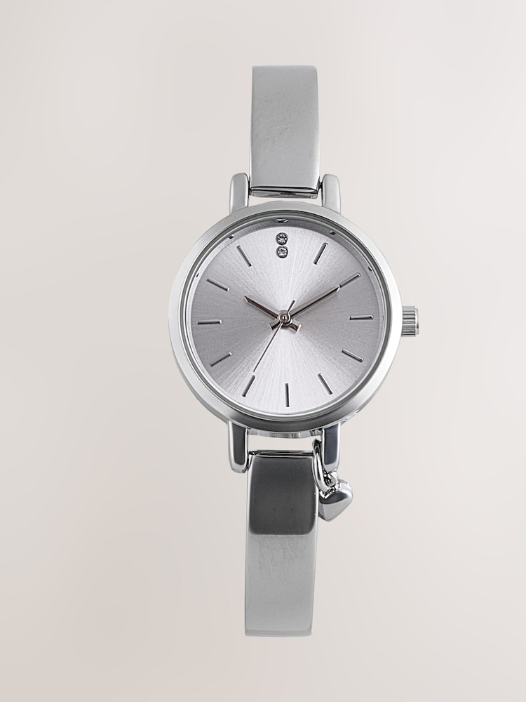 Silver Tone Heart Charm Bracelet Watch - Image 1 of 6