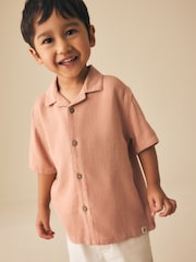Rust Brown Short Sleeves Linen Blend Revere Collar Shirt (3mths-7yrs) - Image 1 of 9