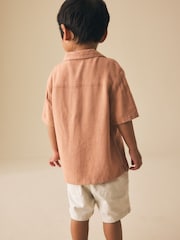 Rust Brown Short Sleeves Linen Blend Revere Collar Shirt (3mths-7yrs) - Image 2 of 9