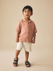 Rust Brown Short Sleeves Linen Blend Revere Collar Shirt (3mths-7yrs) - Image 3 of 9