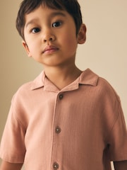 Rust Brown Short Sleeves Linen Blend Revere Collar Shirt (3mths-7yrs) - Image 4 of 9