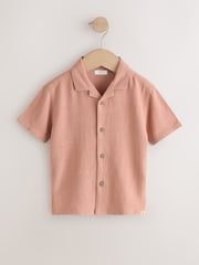 Rust Brown Short Sleeves Linen Blend Revere Collar Shirt (3mths-7yrs) - Image 6 of 9