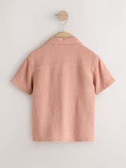 Rust Brown Short Sleeves Linen Blend Revere Collar Shirt (3mths-7yrs) - Image 7 of 9