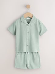 Light Green Short Sleeve Revere Collar Shirt & Shorts Set (3mths-10yrs) - Image 1 of 5
