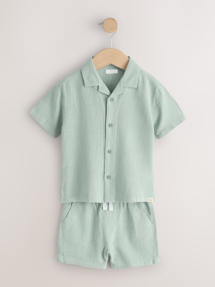 Light Green Short Sleeve Revere Collar Shirt & Shorts Set (3mths-10yrs) - Image 1 of 5