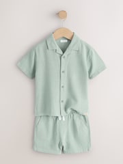 Light Green Short Sleeve Revere Collar Shirt & Shorts Set (3mths-10yrs) - Image 2 of 5