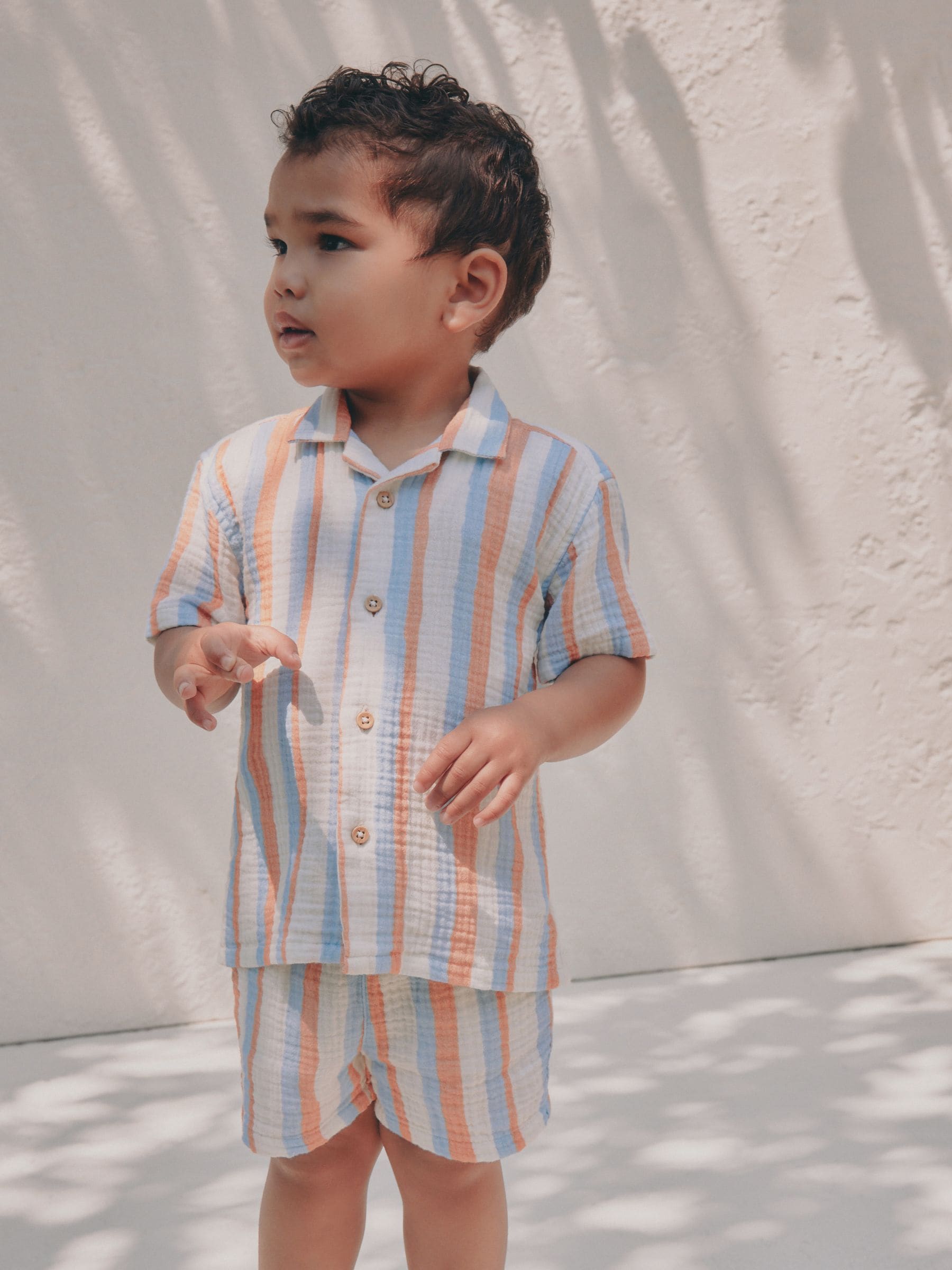 Buy Blue/Orange Stripe - Short Sleeve Double Cloth Shirt & Shorts