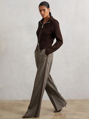 Reiss Neutral Check Tarley Side-Stripe Wide-Leg Check Trousers - Image 1 of 6