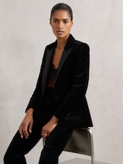 Reiss Black Myrtle Velvet Single Breasted Suit Blazer - Image 1 of 6