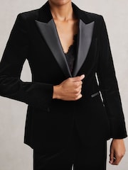 Reiss Black Myrtle Velvet Single Breasted Suit Blazer - Image 3 of 6