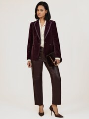 Reiss Burgundy Elia Petite Velvet Single-Breasted Suit Blazer - Image 1 of 7